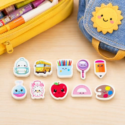 Ceiba Tree Cute School Erasers Bulk 60Pcs Mini Back to School Bus Schoolbag Alarm Pens Eraser for Student Classroom Prizes Stationery Homework Rewards Supplies Party Favors