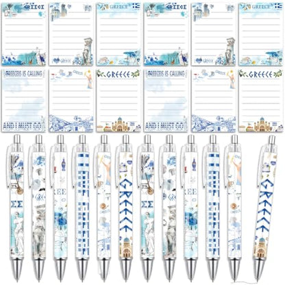 Wxiben Greece Sticky Notes with Pens - 24 Pcs Greece Souvenirs Gifts City Travel Notepads Ballpoint Pens Set Greek Civilization Notes Black Ink Pen for Home Traveler Study Office School Party Favor - color: Greece