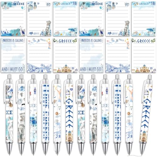 Wxiben Greece Sticky Notes with Pens - 24 Pcs Greece Souvenirs Gifts City Travel Notepads Ballpoint Pens Set Greek Civilization Notes Black Ink Pen for Home Traveler Study Office School Party Favor - color: Greece