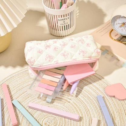 22Pcs Book Annotation Kit Aesthetic Pencil Case with Supplies School Annotation Supplies Gel Pen Transparent Sticky Note Taking Bible Study College Stationery Supplie (Pink Bows) - color: Pink Bows