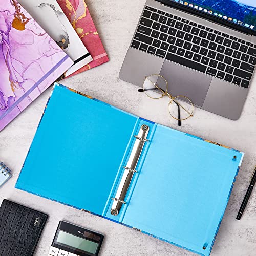 Lewtemi 4 Pack Mini Binders 5.5 x 8.5 Three Ring, 1 Inch Marble Binder, Flower Ocean Decorative Hardcover with Elastic Cord for School, Office Use, Recipe, Photo Album Pages(Marble) - style: Marble