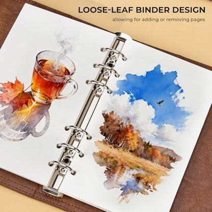 Lightwish Watercolor Sketchbook, 100% Cotton 300gsm Acid Free Cold Press, 6.69" x 3.94", 20 Sheets, Binder Bound & Refillable Paper for Artists,Adults,Students, Travel Art Journal - color: Brown