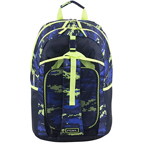FUEL Lunch Backpack Set Teens Student Water Resistant Bookbag Bag Soft Reusable Insulated Cooler Lunch Box Thermal Travel Office Lunch Bag, Blue w/Neon Digital - color: Blue W/ Neon Camo