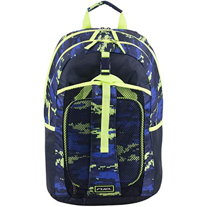 FUEL Lunch Backpack Set Teens Student Water Resistant Bookbag Bag Soft Reusable Insulated Cooler Lunch Box Thermal Travel Office Lunch Bag, Blue w/Neon Digital - color: Blue W/ Neon Camo