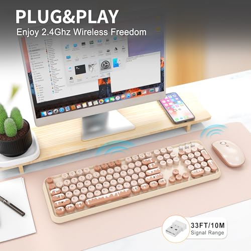 Wireless Keyboard and Mouse Combo, 2.4GHz Colorful Cute Round Keycaps Keyboard for Office Computer PC Desktops Laptop (104 Keys Ice Cream) - color: 104 Keys Ice Cream