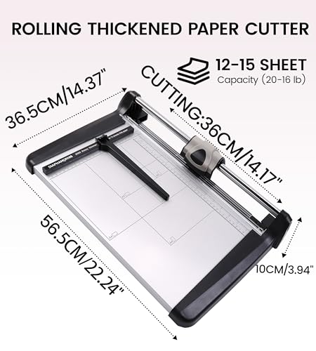 Rotary Paper Cutter, Heavy Duty Paper Trimmer 360mm(14.17") Cutting Length with Safety Blade Handle and Guides,15 Sheets Capacity,Ideal for Offices,Homes,Printing Shops,Photo Studios - size: 14.17"