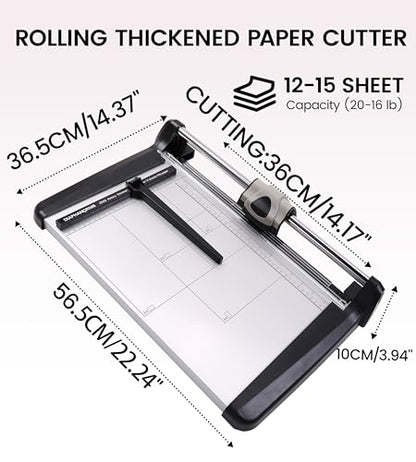 Rotary Paper Cutter, Heavy Duty Paper Trimmer 360mm(14.17") Cutting Length with Safety Blade Handle and Guides,15 Sheets Capacity,Ideal for Offices,Homes,Printing Shops,Photo Studios - size: 14.17"