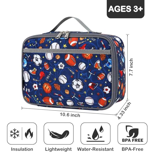 FlowFly Kids Lunch box Insulated Soft Bag Mini Cooler Back to School Thermal Meal Tote Kit for Girls, Boys,Football - color: Football