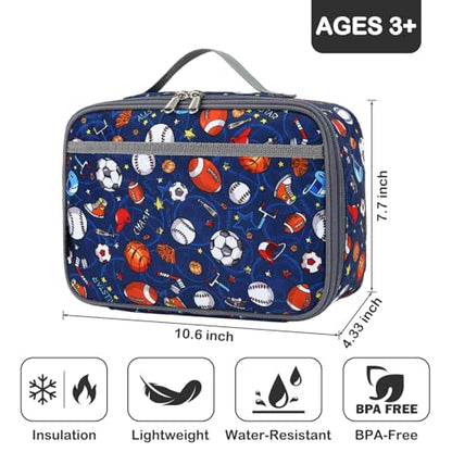 FlowFly Kids Lunch box Insulated Soft Bag Mini Cooler Back to School Thermal Meal Tote Kit for Girls, Boys,Football - color: Football