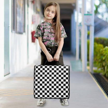 Zipper Binder Bag 3 Ring File Folder Portfolio Organizer Zippered Binder Bags with Strap Fits Laptop Women Men - color: 25-checkerboard Plaid