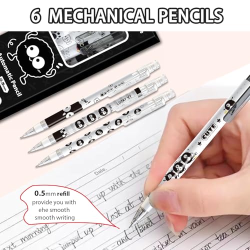 6Pcs Black Cute Mechanical Pencils with Eraser 0.5mm Kawaii Cartoon Mechanical Pencil School Pencil Gifts for Women Man - style: 1 kawaii