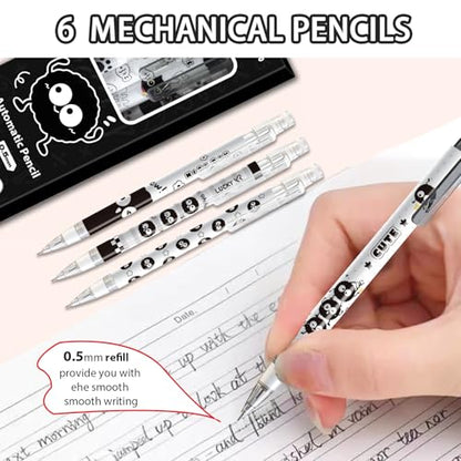 6Pcs Black Cute Mechanical Pencils with Eraser 0.5mm Kawaii Cartoon Mechanical Pencil School Pencil Gifts for Women Man - style: 1 kawaii