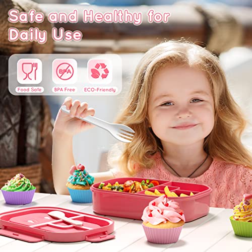 Bento Box, 44oz 4 Compartment Lunch Container with Cutlery for Kid/Adult/Toddler, Leak Proof, Microwave/Dishwasher/Refrigerator Safe, BPA Free (Pink) - color: Pink