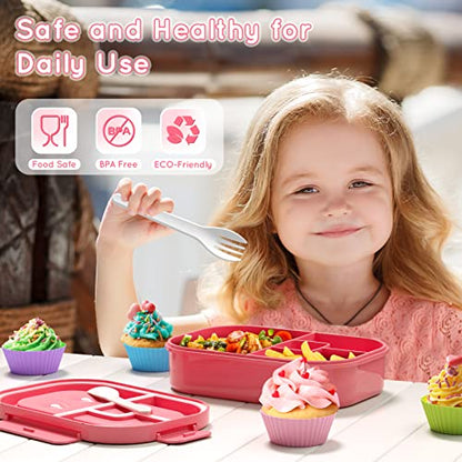 Bento Box, 44oz 4 Compartment Lunch Container with Cutlery for Kid/Adult/Toddler, Leak Proof, Microwave/Dishwasher/Refrigerator Safe, BPA Free (Pink) - color: Pink