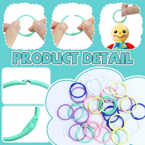 Bercoor 30 PCS Binder Rings 1 1/5 Inch Metal Book Rings for Index Cards Flashcards Rings, Small Loose Leaf Binder Rings Key Rings Notebook Paper Rings for School Office Home, 6 Colors