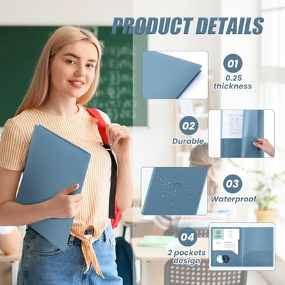 Gueevin 24 Pcs Plastic Folders with Pockets, Back to School Two Pocket Folder Fit Letter Size, Heavy Duty School Business Card Holder for Home Office, 11. 61 x 9. 45 Inches (Blue Gray) - color: Blue Gray