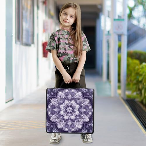 Mandala Zipper Binder with Shoulder Strap, 500 Sheets Capacity, Multiple Pockets 1.5Inch 3 Ring Zipper Binder - color: Mandala
