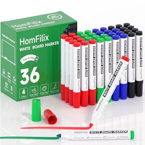 White Board Markers Dry Erase 36 Pack Bulk, 2 mm Fine Bullet Tip, Low-Odor Plant-Based Ink, 4 Colors for Classroom, Office & Home Use | Premium Dry Erase Marker Set - size: 1 Count (Pack of 36)