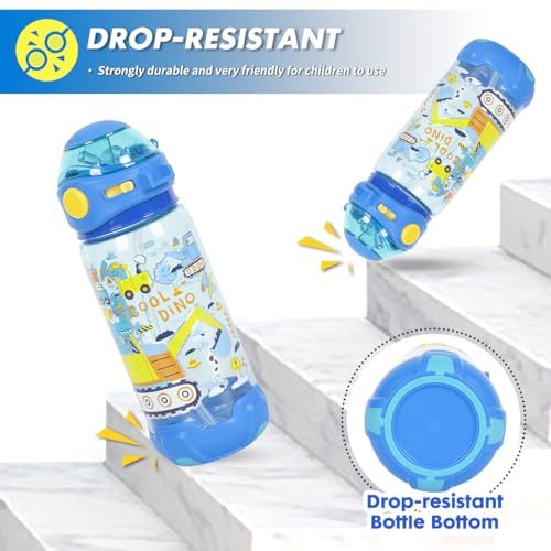 Kids Water Bottle with Straw/Lanyard for School Kids Girls Boys, 22oz BPA Free Child Drinking Water Bottle One-Click-Open Leak-Proof Locking Flip Lid for School Sport Travel - color: H14. Dinosaur