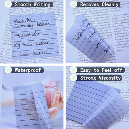 YOUDEFUL 800Pcs Transparent Sticky Notes, 3"x3" Clear Sticky Notes with Lined, Waterproof Translucent Sticky Note Pads for Books Annotation, Clear Post it Notes for Bible Study, School, Office - size: Square Line