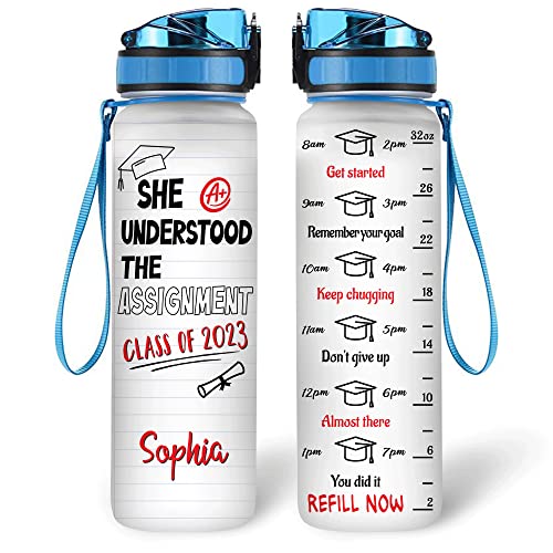 Hyturtle Personalized Graduation 32 Oz 1Liter Motivational Water Bottle, She Understood the Assignment Custom Name Water Bottle With Time Marker, Graduation Gifts For Her, For High School College - color: Graduation 5
