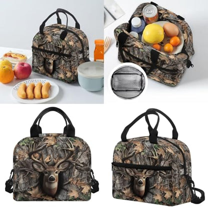 Horeset Deer Camo Kids Boys School Backpack with Insulated Lunch Tote Water Bottle Sling Bag Set of 3, Large Capacity 17inch Bookbag Schoolbag with Adjustable Padded Shoulder Straps - color: Deer Camo