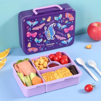 rockpapa Kids Lunch Box Set with 14oz Insulated Water Bottle & Lunch Bag, Leakproof 5.5 Cups Bento Box for School & Children, BPA-Free, Microwave Safe for Boys Girls (Purple Butterfly) - color: Purple Butterfly