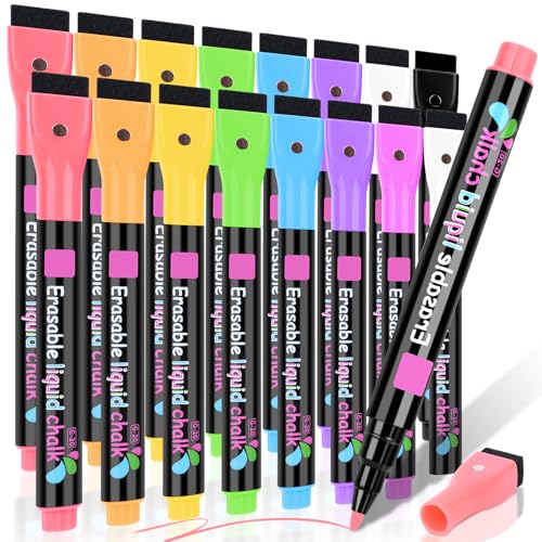 Magnetic Wet Erase Markers, 16 Pack Liquid Chalk Markers Fine Tip Whiteboard Marker for Acrylic Calendar, Mirrors, Clear Glass, Planning Board Wet Wipe Pens - color: Fine Tip-16 pack