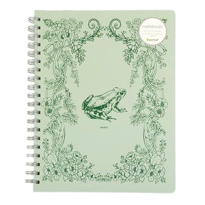 Pearhead Spiral Hardcover Notebook 8x10.5 – Frog Toile College-Ruled Writing Journal with 200 Lined Pages, Perforated Paper for School, Work & Notes - color: Green Frog Spiral Notebook