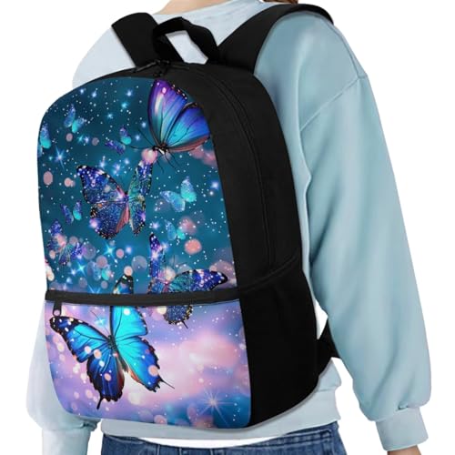 Butterfly Backpack for Girls Kids Backpack with Lunch Box Water Bottle Carrier with Strap and Aesthetic Pencil Case 4PCS Set Bookbag with Front Pocket for School Teens 17 inch Large School Bag - color: Aesthetic Butterfly