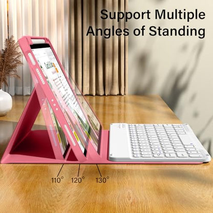kenke for iPad 11/10th Gen Case with Keyboard 11/10.9 inch 2025 A16/2022, Detachable Wireless Bluetooth Keyboard Case with Bulit-in Pencil Holder, White Square Keycaps (Pink) - color: Watermelon Red
