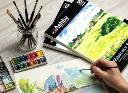 100 Sheets of Practice Watercolor Paper (9" x 12") - 190 GSM, Acid-Free and Cold Pressed.. Perfect for Painting, Sketching or Drawing. Wet, Dry and Mixed Media. Bulk Pack