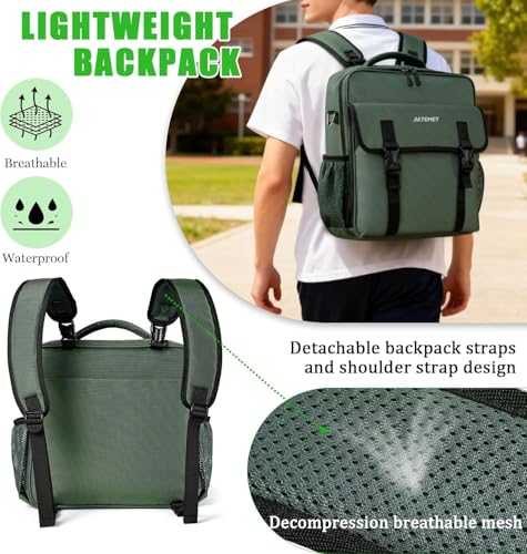 3 Ring Zipper Binder Bag for 700+ Sheets Capacity Detachable Backpack Straps & Shoulder 14 Inch Laptop for and Office (Green) - color: Green