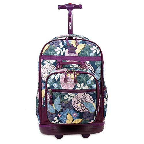 J World Duo Kids Rolling Backpack With Lunch Box Set. School Bookbag on Wheels, Secret Garden - color: Secret Garden