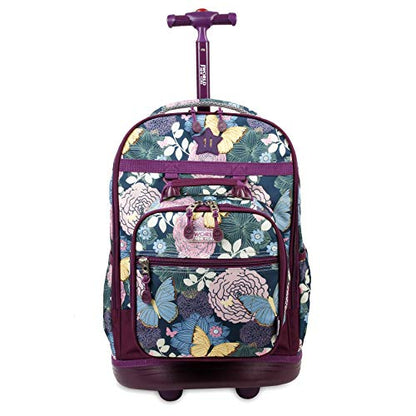 J World Duo Kids Rolling Backpack With Lunch Box Set. School Bookbag on Wheels, Secret Garden - color: Secret Garden