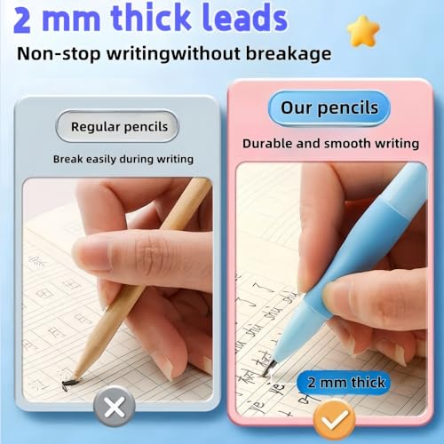 2.0mm Mechanical Pencil for Kids: Fat Grip Handwriting Pencil with 14 Leads | Soft silicone grip, built-in sharpener and 14 break-resistant 2.0mm leads for preschool handwriting, drawing and beginners. - style: 6 pack