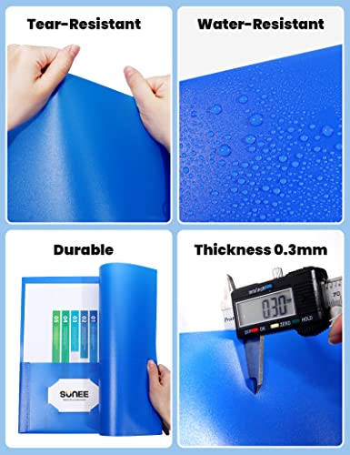 SUNEE 2 Pocket Folders (6 Pack, Blue) Heavy-Duty Plastic Folders with Pockets, Fit 8.5x11 Letter Size Paper, 2-Pocket File Folders for Kids, Home, School, Office - color: Blue, style: 6-Pack