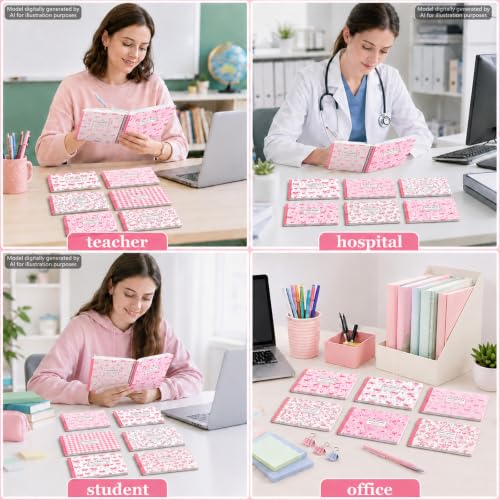 16 Pack Mini Composition Notebooks Bulk College Ruled 7.4'' x 4.7'' Pink Bow Half Size Composition Books 80 Pages Small Pocket Journal Books Back to School Gift for Student Teacher Office Supplies - color: Pink Bow