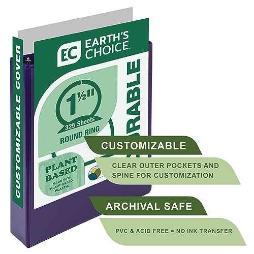 Samsill Plant-Based 1.5 Inch Durable Round Ring, View Binder, Eco-Friendly, USDA Certified Biobased, 2 Count,Pack of 1, Purple - color: Purple, size: 1.5", style: 2 Pack