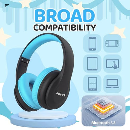 JoySpark Kids Bluetooth Headphones, Lightweight Wireless Headphones for Kids, 85/94dB Volume Limited, 60 Hours Playtime, Bluetooth 5.3, Over-Ear Toddler Headsets with Built-in Mic (Black Blue) - color: Black Blue