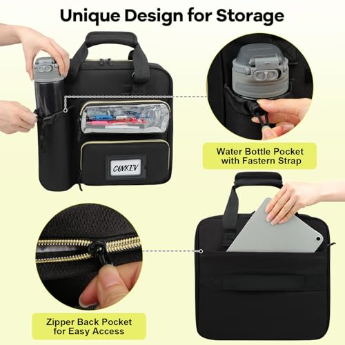 Covkev 3 Inch D-ring Zipper Binder Bag with Detachable Pen Case& Water Bottle Storage, Removable Binder with Zipper Case Hold 700+ Sheets& 13 Inch Laptop for School Office Supplies Organizer (Black)
