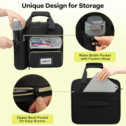 Covkev 3 Inch D-ring Zipper Binder Bag with Detachable Pen Case& Water Bottle Storage, Removable Binder with Zipper Case Hold 700+ Sheets& 13 Inch Laptop for School Office Supplies Organizer (Black)
