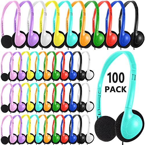Bulk Headphones 100 Packs Multi Color for School Classroom Kids, Wholesale Class Set Headphones for Students Children Teens and More (LS04,100 Mixed) - color: Mixed Colors, size: 100 Pack
