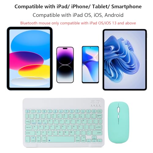 Rechargeable Bluetooth Keyboard and Mouse Combo for iPad, Ultra-Slim Portable Wireless Mouse Keyboard for iPad Pro Air Mini iPhone Samsung Tablet Cell Phone Android, iPadOS/iOS 13 and Above (Green) - color: Green