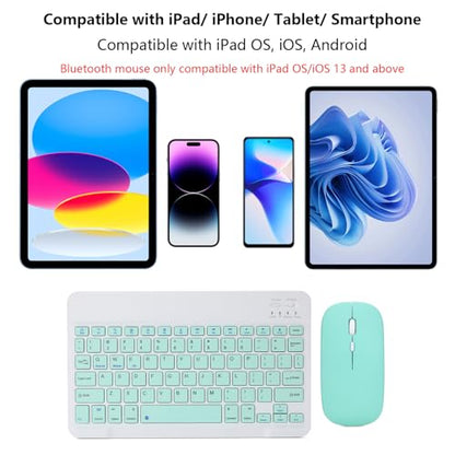 Rechargeable Bluetooth Keyboard and Mouse Combo for iPad, Ultra-Slim Portable Wireless Mouse Keyboard for iPad Pro Air Mini iPhone Samsung Tablet Cell Phone Android, iPadOS/iOS 13 and Above (Green) - color: Green