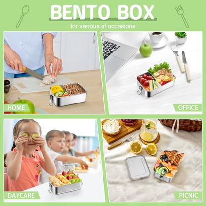 TeamFar Stainless Steel Bento Box, 28oz/850ML Small Metal Lunch Box | Lunch Container for Adults / Kids, for Home/School/Office/Travel, With 2 Removable Dividers, Leak-Proof & Dishwasher Safe - size: 850ML