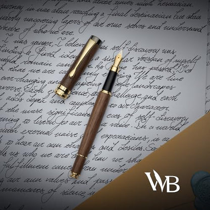 Wordsworth & Black Fountain Pen Gift Set, Includes Ink Bottle, 6 Cartridges, Refill Converter, 4 Replacement Nibs, Luxury Bamboo, Journaling, Calligraphy, Smooth Writing Pens [Brown Wood] - color: Brown Wood