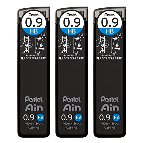 Pentel AMZ-XC289HB3P Sharp Lead Pentel Ain 0.9mm HB 3 Pieces Black - size: 1 Count (Pack of 3), style: HB