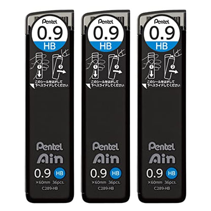 Pentel AMZ-XC289HB3P Sharp Lead Pentel Ain 0.9mm HB 3 Pieces Black - size: 1 Count (Pack of 3), style: HB