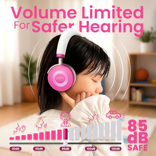 Puro Sound Labs Bluetooth Headphones for Kids - Volume-Limited, Adjustable On-Ear Design, 22-Hour Battery Life - Wireless Headphones for Tablets, Smartphones & PCs – JuniorJam Plus, Blue & Pink
